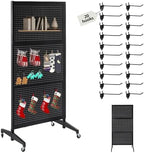 NectaCol 3'x 6' Pegboard Display Stand with T-Base, Metal Peg Board Display Stand with Wheel, Standing Pegboard Display with 20 Pieces Hooks, Black by NectaCol