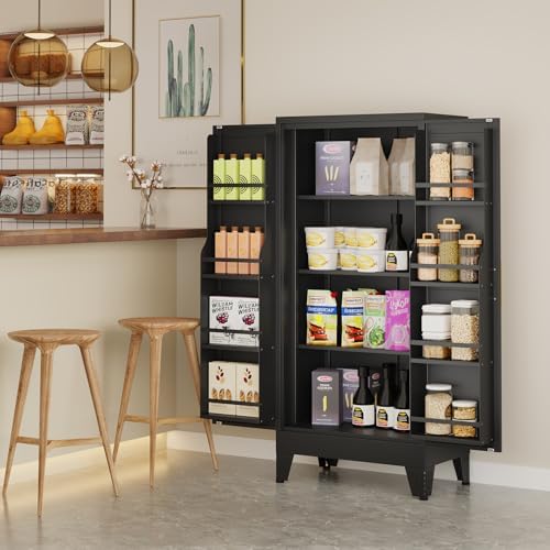 Black Kitchen Pantry Storage Cabinet, 48" Metal Storage Cabinet - Image 3