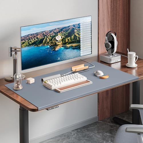AKOZLIN 35.4"x 18.9" Soft PU Leather Surface Office Desk Mouse Mat Anti-Push Pad with Full Grip Fixation Lip Table Blotter Edge-Locked Protector Grey - Image 4