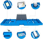 Domax Bamboo Bathtub Tray - Expandable Bath Caddy Tray for Tub, Blue - Image 6