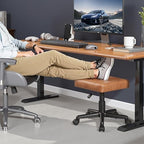 VECELO Under Desk Footrest, PU Ergonomic Foot Rest with Wheels, Comfort Padding, Height Adjustable for Relieving Leg Pain, Stiffness, and etc, Brown - Image 3