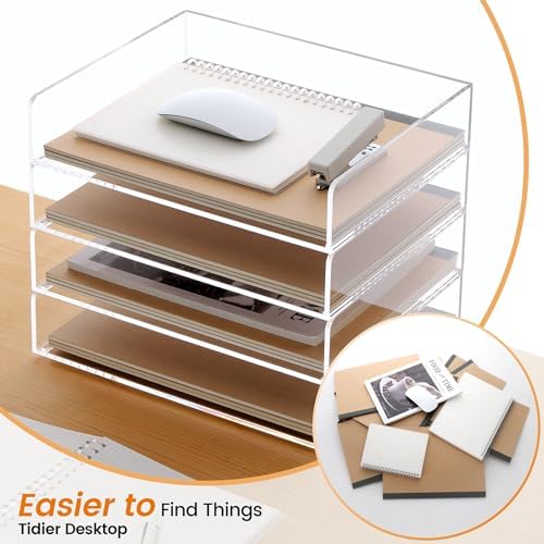 Acrylic Paper Tray, 4 Tier Paper Organizer for Desk, Clear Acrylic Desk Organizers, Stackable Letter Tray Workspace Organizer -Art Storage for School Classroom -4 Pack… - Image 3