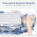 4 in 1 Large Mouse Pad, Keyboard Wrist Rest Set, Ergonomic Mouse Pad with Wrist Support, Desk Mat with Stitched Edges Extended Desk Pad Waterproof Desk Mat for Home Office Game I Snowy Mountain Sun - Image 2