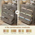 SEDETA Filing Cabinet for Home Office, Farmhouse 5 Drawers File Cabinet, Wood Office File Cabinets for Letter/Legal/A4 Size, File Cabinets with Printer Stand for Study Room, Living Room, Grey - Image 3