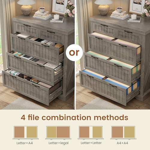 SEDETA Filing Cabinet for Home Office, Farmhouse 5 Drawers File Cabinet, Wood Office File Cabinets for Letter/Legal/A4 Size, File Cabinets with Printer Stand for Study Room, Living Room, Grey - Image 3