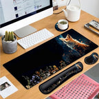 Large Gaming Mouse Pad+ Keyboard Wrist Rest Set, Ergonomics Memory Foam Mouse Mat Wrist Rest Support for Home Office, Waterproof Extended Mousepad 31.5x11.8in, Cute Red Fox Animal Black Desk Pad - Image 7