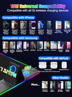 Mouse Pad with Foldable Phone Holder & Wireless Charger, XXL RGB Gaming Mousepad 31.5"x15.8" Large Desk Mat for Keyboard, Black Desk Pad with Dual Qi Charging Station | 11 Colors 5 Modes | Waterproof - Image 4