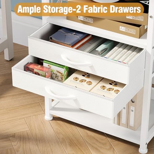 VENNQD Large Printer Stand with Storage Fabric Drawer Under Desk Printer Table with Wheels for Home Office, Printer Cart fit Fax Machine Scanner (White, 3 Tiers) - Image 4