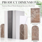 CroBlissful 2 Pcs Travertine Natural Marble Bookends for Shelves, Decorative Book Ends Solid Bookends Heavy Duty Book Holders, Bookshelf Decor for Home Study Bathroom Kitchen Cd Video Games (Grey) - Image 2