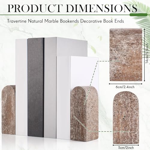 CroBlissful 2 Pcs Travertine Natural Marble Bookends for Shelves, Decorative Book Ends Solid Bookends Heavy Duty Book Holders, Bookshelf Decor for Home Study Bathroom Kitchen Cd Video Games (Grey) - Image 2