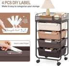 SYKIARIOL 4-Drawer Rolling Storage Cart with Mesh Top,Brown - Image 4