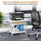 EasyCom Large Printer Stand with Fabric Storage Drawer and Locking Wheels - Image 4