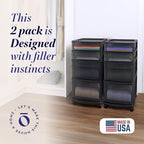 HOMZ Drawer Tower, 4-Tier Storage Cart with Removable Wheels, Black, 2 Pack - Image 3