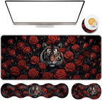 TGFEWYTJYJ Extended Gaming Mouse Pad,Memory Foam Ergonomic Keyboard Mouse Wrist Rest Support Set,Large Desk Mat with Stitched Edges,Non-Slip Base Mousepad Home Office,Tiger Rose Flowers by GFEWYTJYJ
