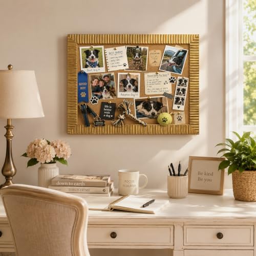 16x20 Cork Bulletin Board with Vintage Gold Frame for Memorabilia Tickets - Image 2
