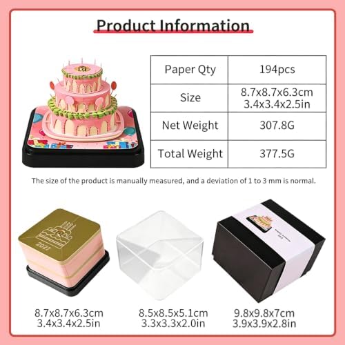 3D Calendar 2027,3D Desk Calendar 2027,3D Art Calendar Memo Pad 2027,Birthday cake Desktop Decoration,Tear-Away 3D Paper Art Notepad,Birthday Gift,New Year Gift/paper sculpture calendar (Birthday cake) - Image 3