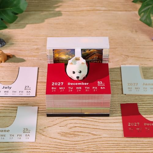 3D Calendar 2027,Creative 3D Memo Pad Time Piece Calendar 2027 Tear Away Paper Sculpture Backpacking Dogs Multi-Color DIY Art Note - Image 4