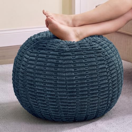 Hobestluk Stuffed Pouf Ottoman Footrest,Round Footstool,Small,Blue Grey by YourHomeDeservesMore