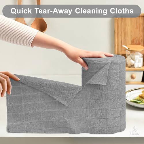 LIVOS Microfiber Cleaning Cloth Roll - 80 Pack, Reusable Paper Towels, Microfiber Towels for Cars, Super Absorbent Lint Free Cleaning Rags for House, Kitchen, Window-Check Grey, 11.5"x11.5" - Image 4