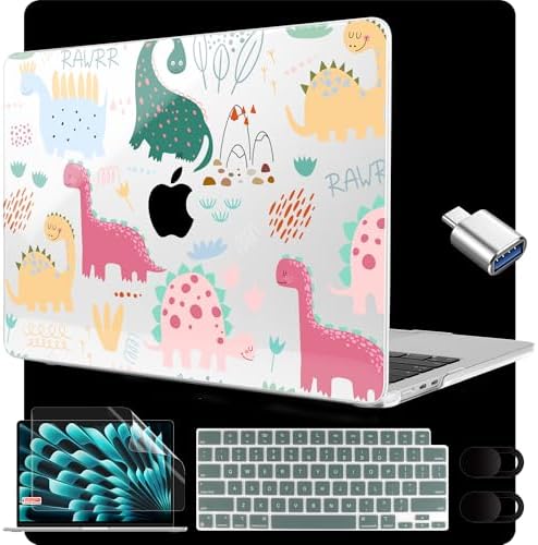 MEEgoodo for M5/M4/M3/M2 MacBook Air 15 inch Case 2026 2025 2024 2023, Case Fit Model (A3448/A3241/A3114/A2941) for MacBook Air 15.3 inch, Cute Dinosaurs by MEEgoodo