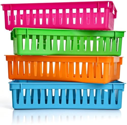 Classroom Storage Baskets, Small Plastic Basket Bin for Organizing, Colorful Storage Tray for Pencil, Paper, Desk, Shelf, Teacher, Student, School Home Office, 12 Pack, 10.2"L x 6.5"W x 2.4"H - Image 3