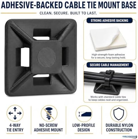 Kable Kontrol Zip Tie Mounts, 1/2” Black, 32000 Pcs Adhesive Backed - Image 2