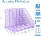 Desk Organizers Metal Magazine File Holder Racks Desktop Folder Storage Binder Organiser Document Organization for Home Office & Classroom,5 Vertical Compartments-Purple - Image 2