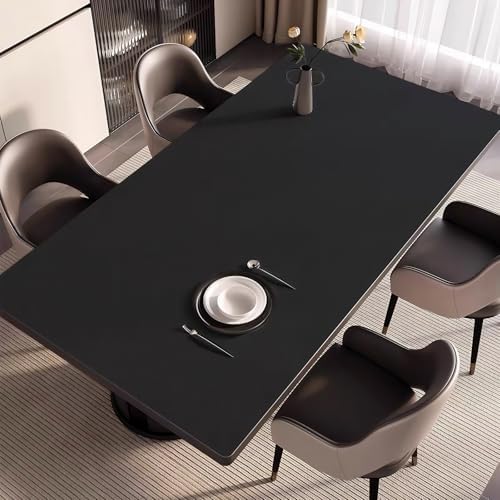 Leather Table Cover, Reversible Double-Sided, 1.8mm Thick, 24x60 Inch, Protector for Rectangular Tables, Waterproof & Oil Resistant for Dining Table, Office Desk, Dresser(Black+Black) by Unknown