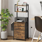 HIGDBFE 3 Drawer File Cabinet with Charging Station, 45''H, 3-Tier Small Filing Cabinet for Home Office, 11''*16'' for Small Printer, Fabric Drawer Fits Letter/A4, Tall Printer Stand, Rustic Brown - Image 2