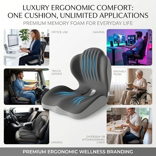 Memory Foam Seat Cushion with Lumbar Support, Ergonomic L-Shaped Car & Office Chair Cushion for Long Sitting, Orthopedic Coccyx Pillow for Sciatica & Back Pain Relief for Truck Drivers, Gaming & Home - Image 5