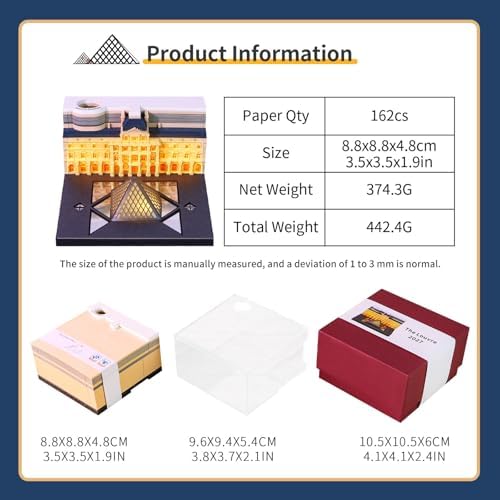 3D Calendar 2027 with LED Lights,Time Piece Calendar 2027,The Louvre 3D Memo Pad,Tear Away Calendars,Sculpture Desk Calendars,3D Art Notepad Calendars,Christmas Gift,New Year Gift (The Louvre) - Image 2