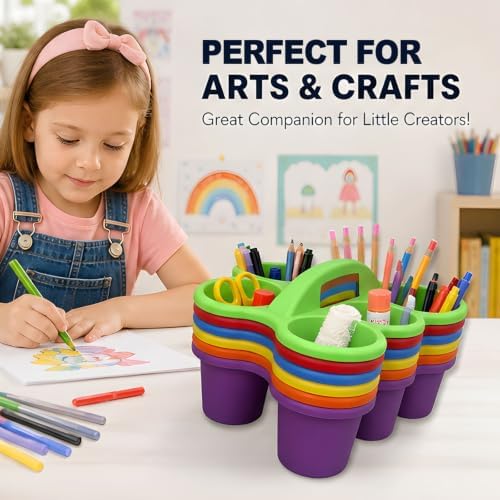 Table Caddys Classroom, 6 Cup Caddies, Compartment Holes, Hobby Parts Organizer Tray Built Six Open Cubbies Lift Handle, Storage Case Beads, Notions Desk Supply Sorter Hobby Divided - Image 4