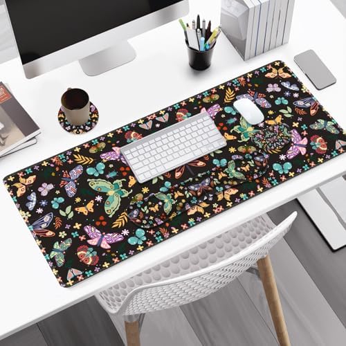 Desk Mat Pad, Gaming Mouse Pad Wrist Support Set, 4 in1 Non-Slip XXL Large Mousepad + Ergonomic Keyboard Wrist Rest+Mouse Wrist Rest+Coaster for Home Office Computer I Colorful Butterfly - Image 2