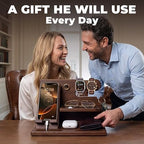 TESLYAR Wood Phone Docking Station for Men - Desk or Nightstand Organizer - Birthday Gifts for Husband, Dad - Anniversary Idea from Wife - Key Holder, Stand Wallet, Watch & Essentials (Bourbon Brown) - Image 2
