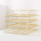 Gold 4-Tier Stackable Paper Tray Desk Organizer - Image 4