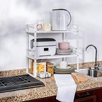 Across-Star Expandable Cabinet Shelf Organizer Rack, Stackable Kitchen Counter Storage Shelves Stand, Adjustable Height Pantry Shelf Spice Rack (White, 2 Pack) - Image 2