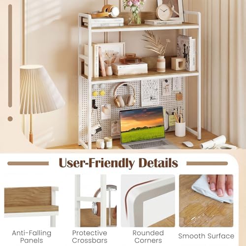 BECOMFORT 37" Desktop Bookshelf, Desk Hutch Dorm with DIY Metal Pegboard - Image 4