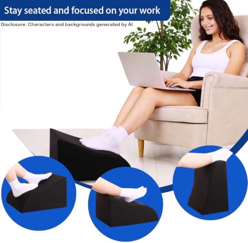 Foot Rest for Under Desk at Work, Ergonomic Under Desk Footrest with Washable Cover for Office, Home & Gaming Leg Elevation Pillow Black - Image 4