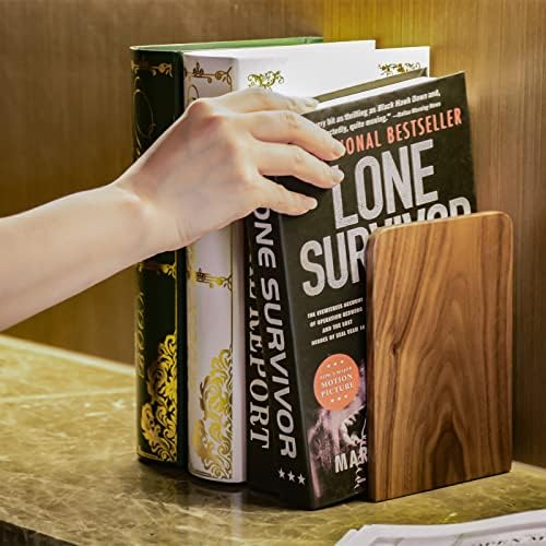 Large Bookend Hold Heavy Books-7x4x5in 2 Pack Non-Skid Wood Bookends Walnut - Image 2
