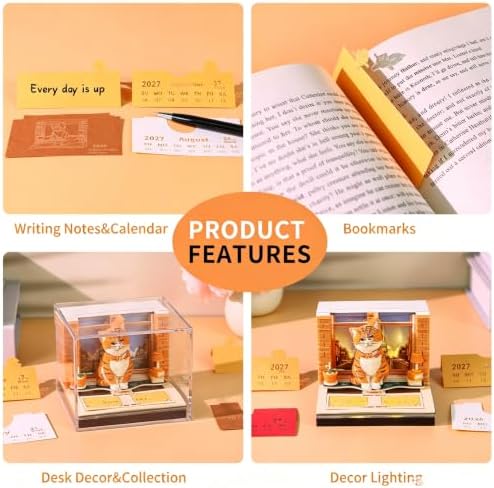 3D Memo Pad Time Piece Calendar 2027, 3D Tear-Off Art Desk Calendar 2027, Creative 3D Memo Pad Paper Art Tree House DIY Paper Carving Decoration (Big Orange Cat) - Image 6