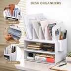 LALOBLUE Acrylic Desk Organizer with Drawer and Vertical File Holder, Desk Organizers and Accessories, Multi-Functional Office Supplies Organizer for Home or Work Desk, White - Image 3