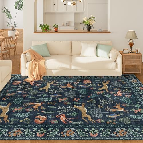 DUKINO 9x12 Area Rug for Living Room Washable Animal Rug Non Slip Navy Blue - Image 3
