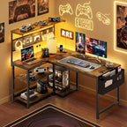 47in L Shaped Gaming Desk with Pegboard & Shelf & Storage Bag, Rustic Brown - Image 2
