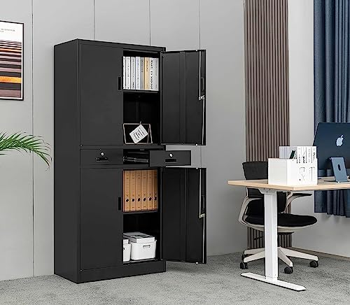 CJF Metal Storage Cabinet, 71" H Metal Cabinets with Adjustable Shelves and Drawers, Locking Storage Cabinet for Pantry, Office, Garage, Home, School, Utility (Black) - Image 4