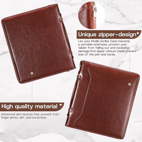 E NET-CASE Case for Kindle Scribe 10.2 inch 2024 & 2022 Released - Business Handheld Design Upgraded PU Leather Cover for Kindle Scribe Digital Paper with Zipper & Pen Holder (Brown) - Image 5
