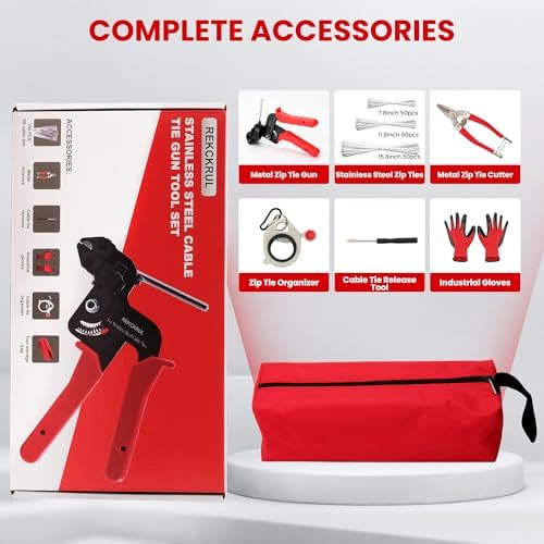Stainless Steel Cable Tie Gun Set Metal Zip Tie Tool Kit (Red) - Image 6
