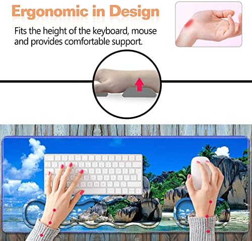 Ergonomic Keyboard Wrist Rest & Mouse Pad Wrist Rest Set, Large XXL Gaming Desk Mat 31.5"x 11.8",Non-Slip Base, Memory Foam,Easy Typing Pain Relief for Office & Home, Beaches Scene France Seychelles - Image 6