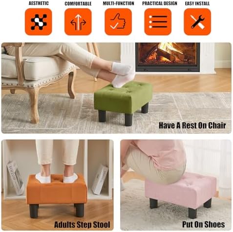 BRIAN & DANY Small Foot Stool, Linen Foot Stools with Legs, Stable Small Footstool for Living Room, Light Pink - Image 6
