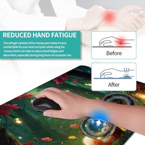 Keyboard Mouse Pad Set, Extended Gaming Mouse Pad+Ergonomics Keyboard Wrist Rest Support, Memory Foam, Easy Typing Pain Relief, 4Pcs XL Ultra Thick Desk Mat,Cute Fox - Image 5