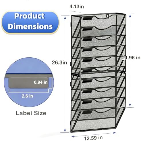Delifox 10-Tier Wall File Organizer, Hanging Wall Files Holder for Papers, Folders, Clipboard, Wall Organizer Magazine Rack for Office Home School Classroom - Image 3
